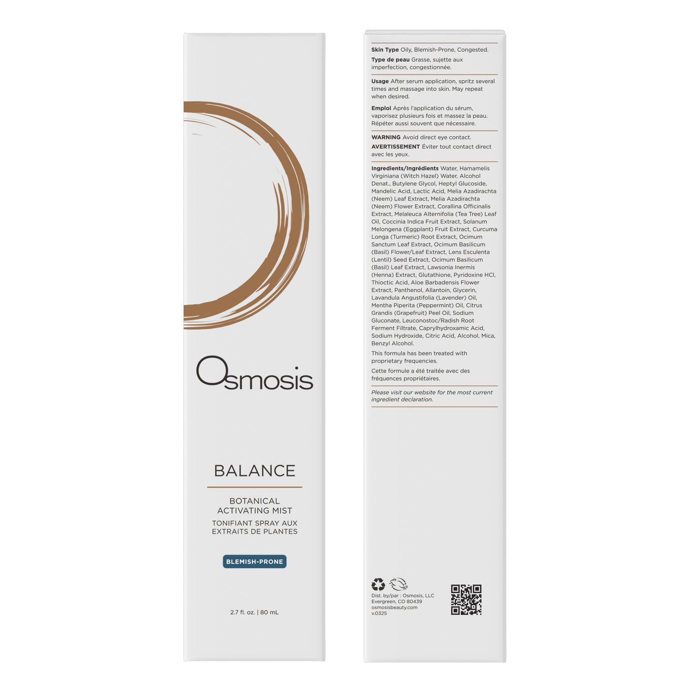 Osmosis Balance botanical activating mist packaging on a white background