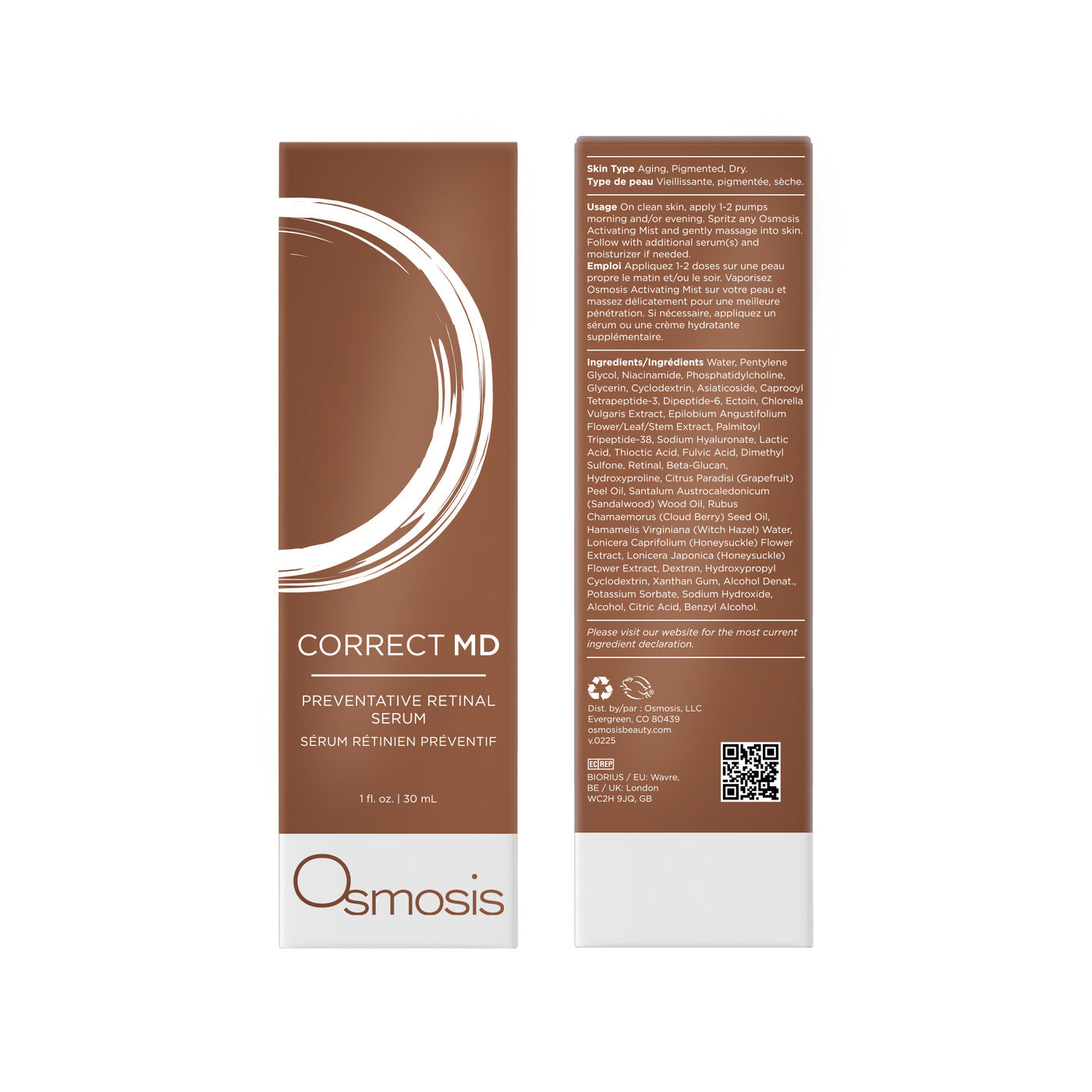 Osmosis Correct MD preventative retinal serum packaging on a white background