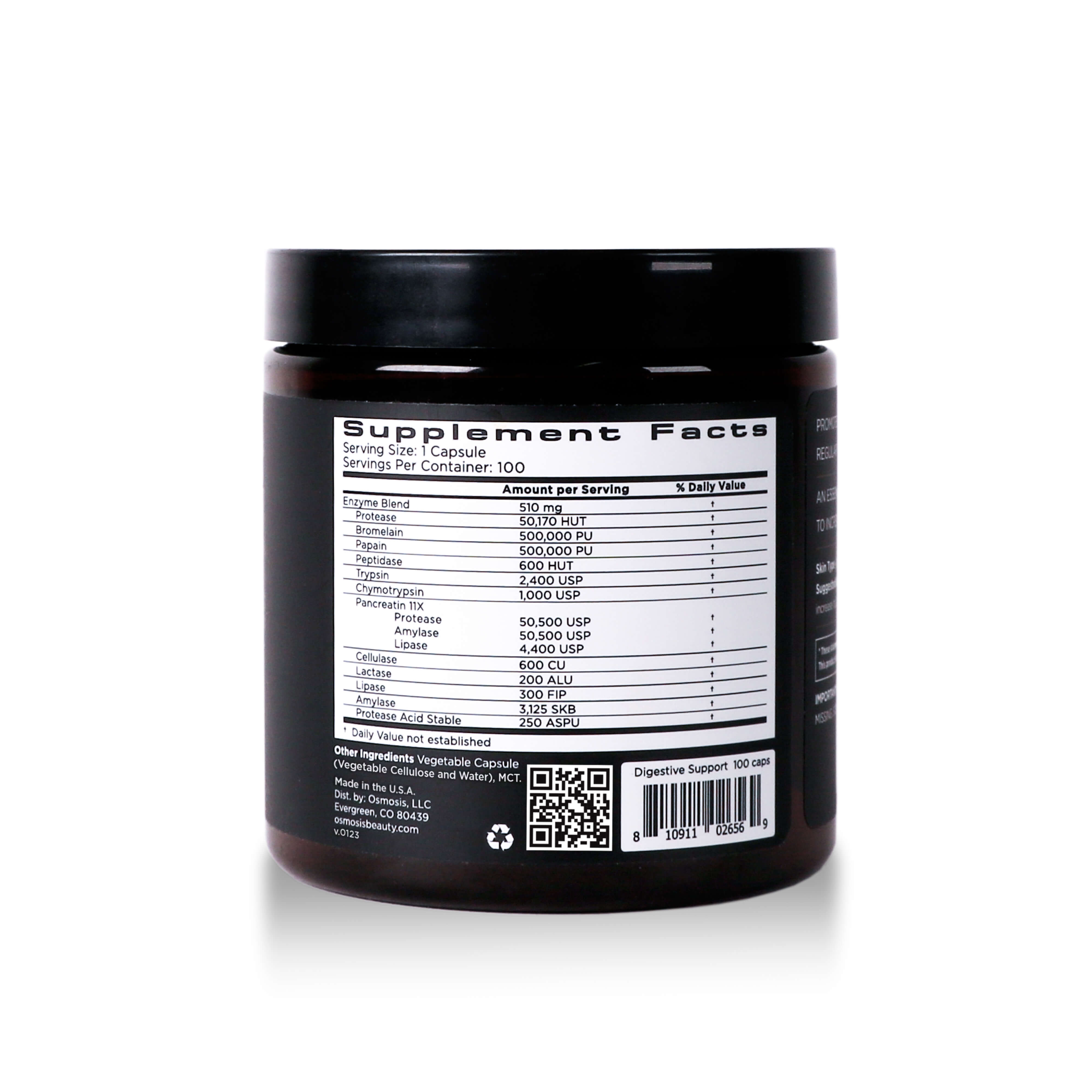 Supplement facts label of Digestive Support on a white background
