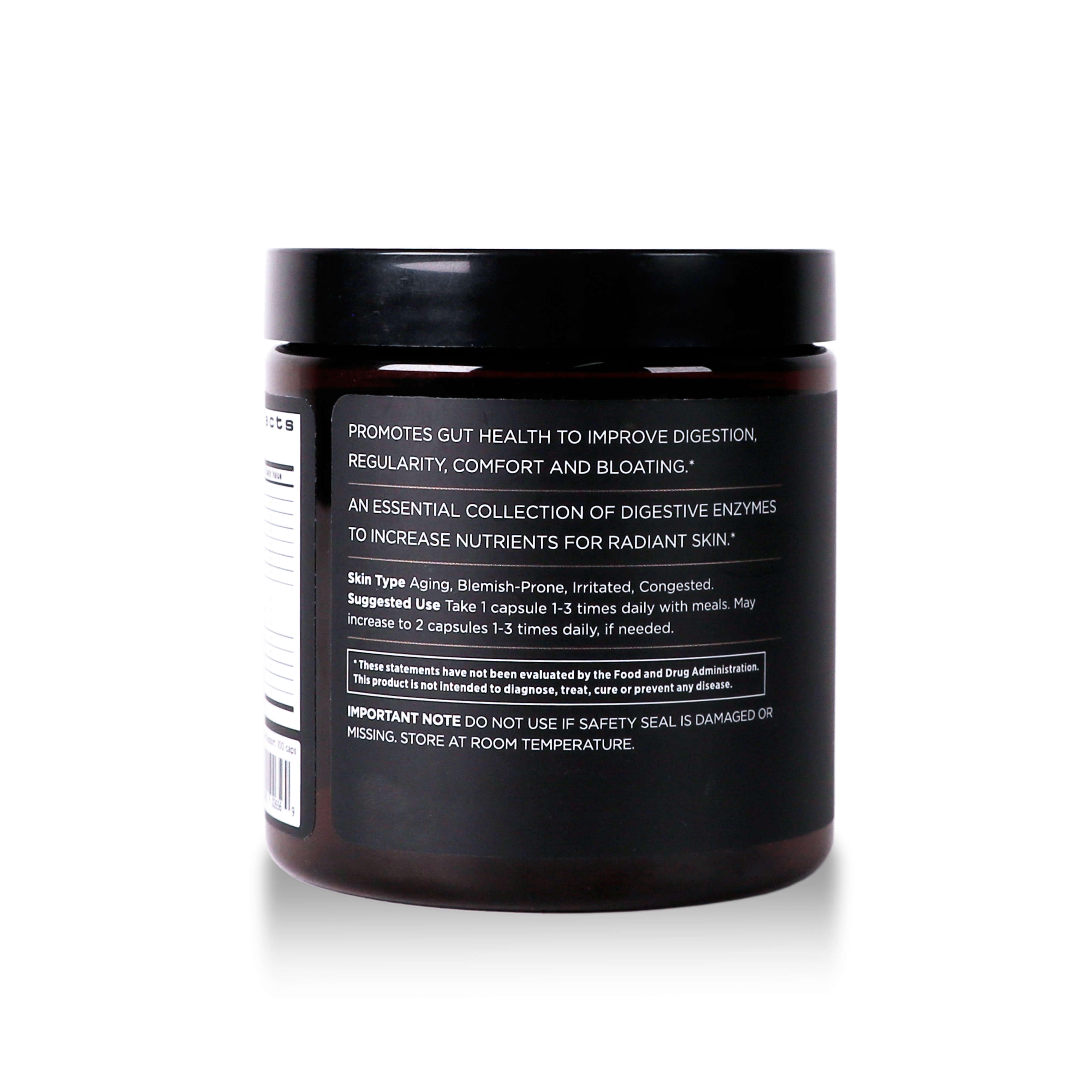 Osmosis digestive support supplements side label in a black container on a white background