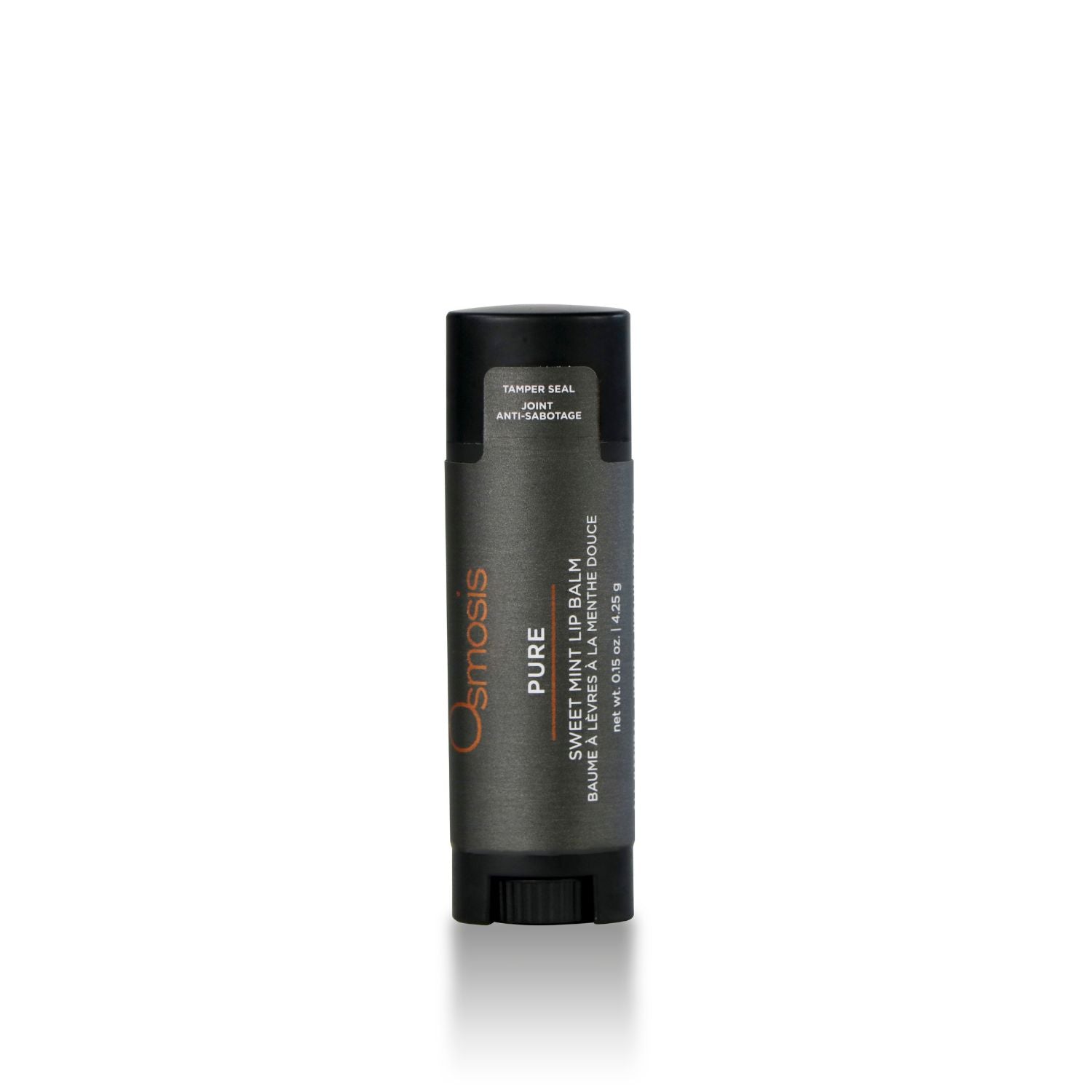 Osmosis black lip balm container on a white background