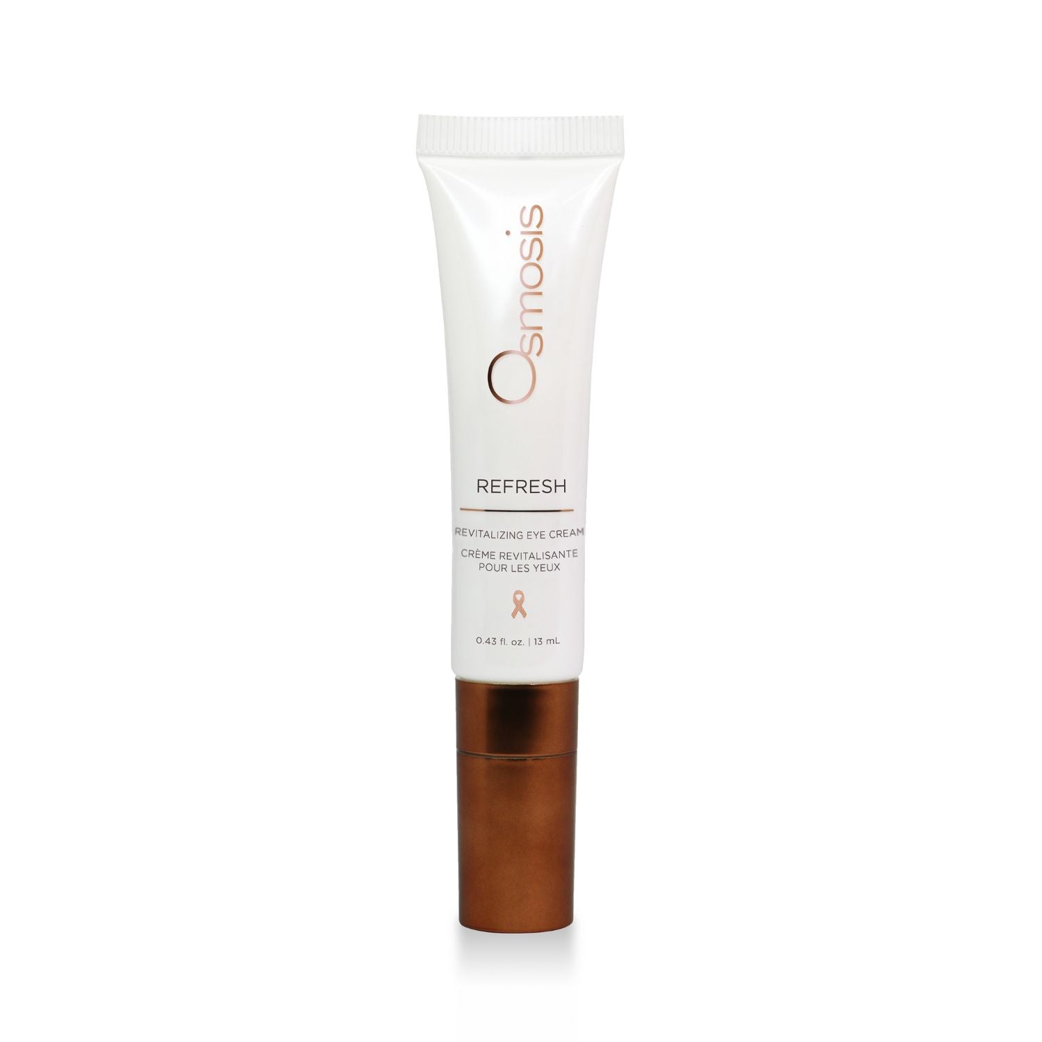 Osmosis Refresh eye cream tube with gold cap on a white background