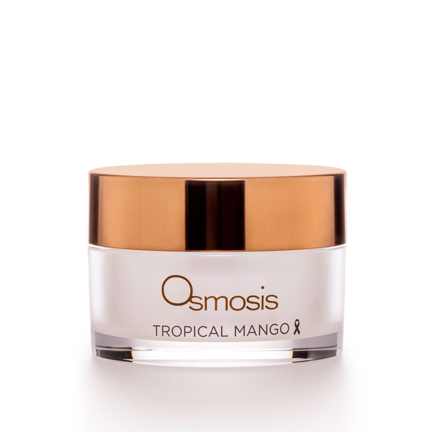 Osmosis Tropical Mango skincare product jar with gold lid on a white background