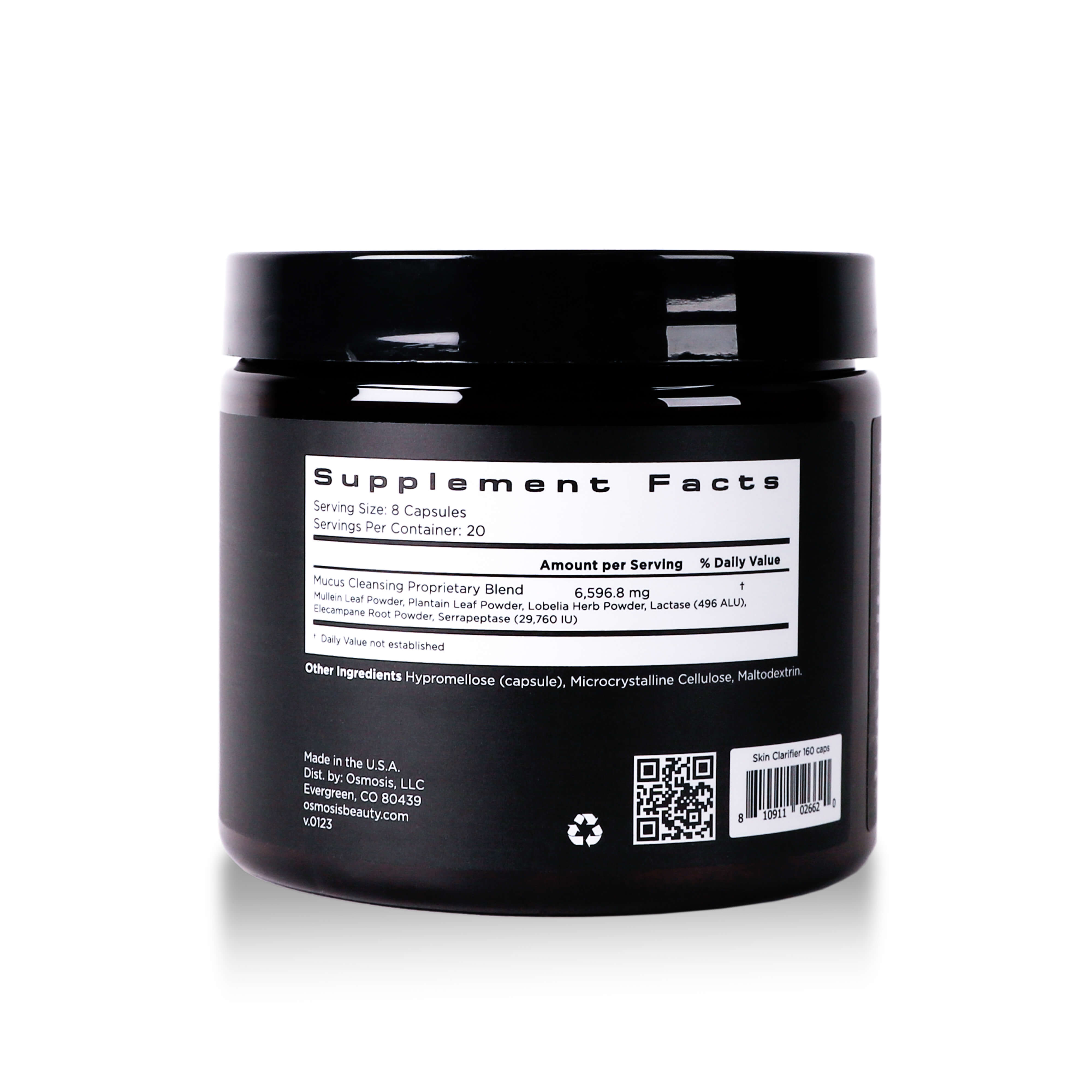Osmosis Skin Clarifier supplement container with 'Supplement Facts' label on a white background