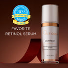 Osmosis Correct serum bottle with 2023 Aesthetician's Choice Dermascope Awards Winner badge on a red background