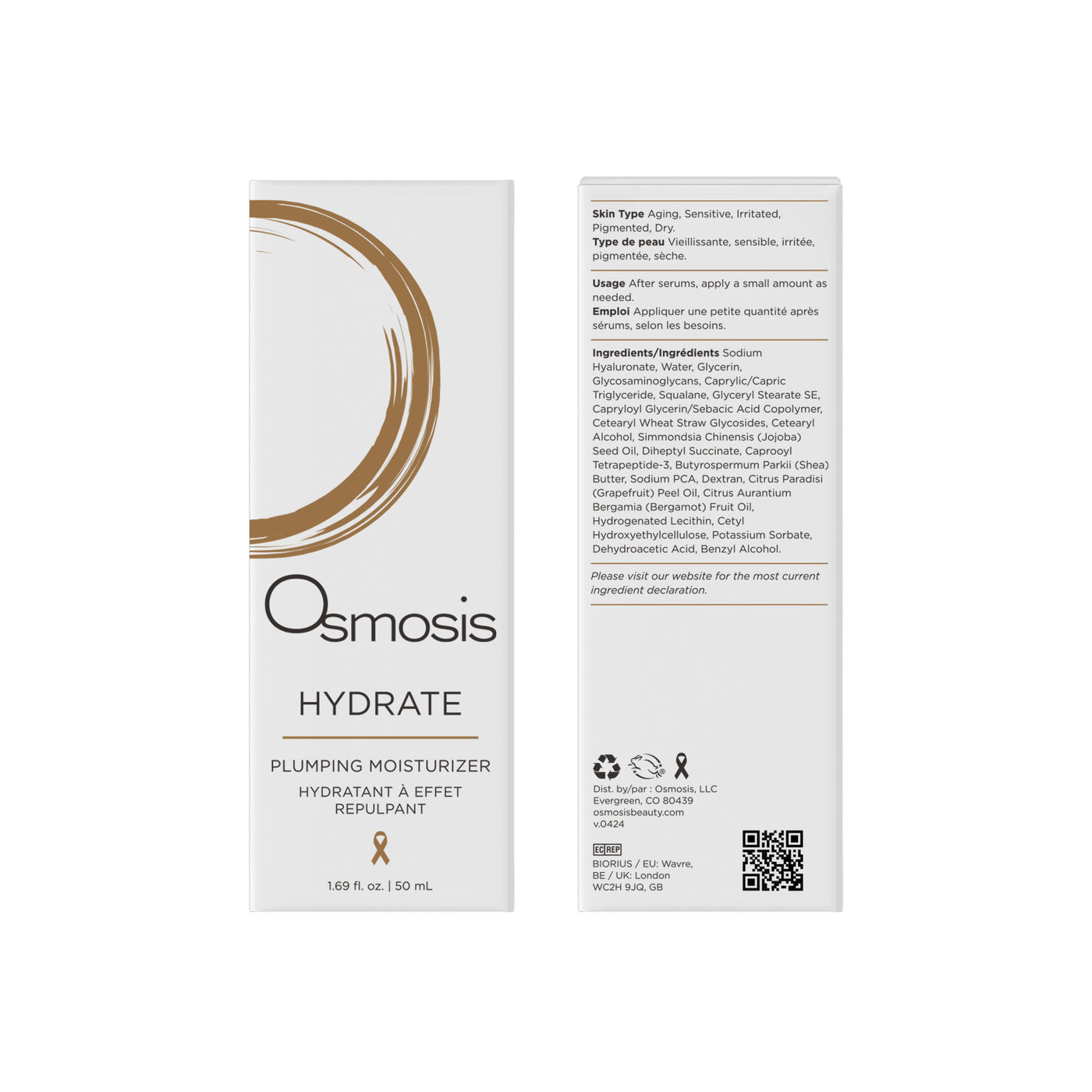 Osmosis Hydrate plumping moisturizer packaging with branding and product details.