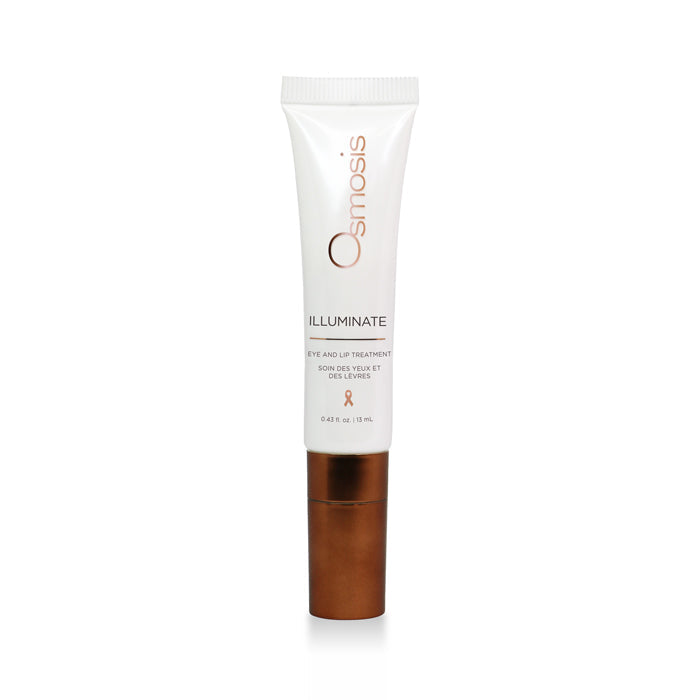 Illuminate eye and lip treatment tube with gold cap and gold cap on a white background