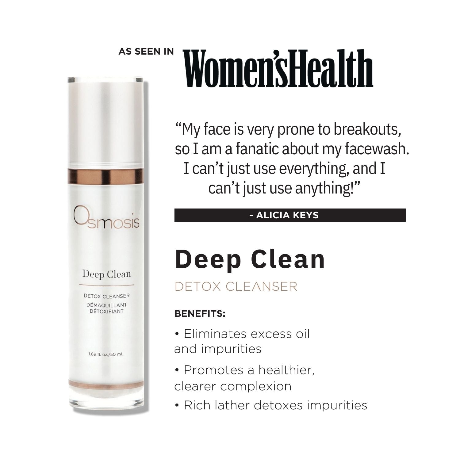 Osmosis Deep Clean detox cleanser with a quote from Alicia Keys on a white background