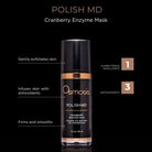 Osmosis Polish MD Cranberry Enzyme Mask bottle on a black background with product features listed.