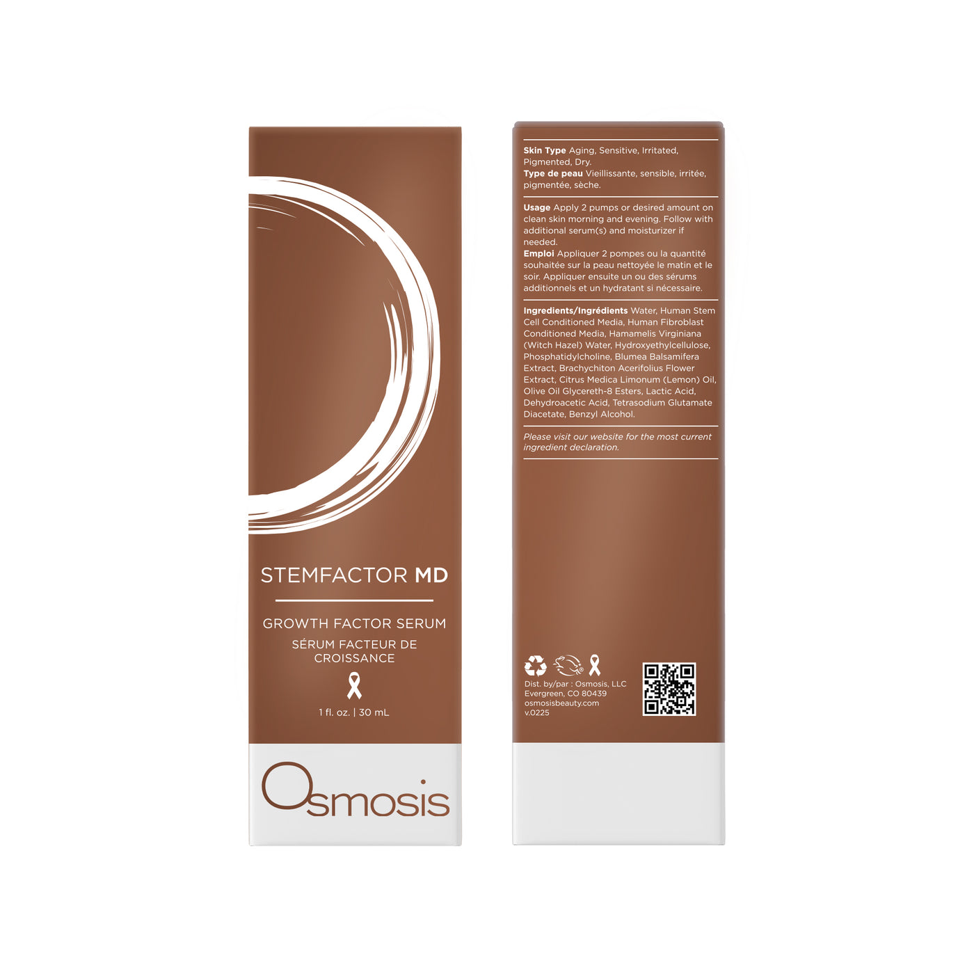 Osmosis Stemfactor MD growth factor serum packaging on a white background